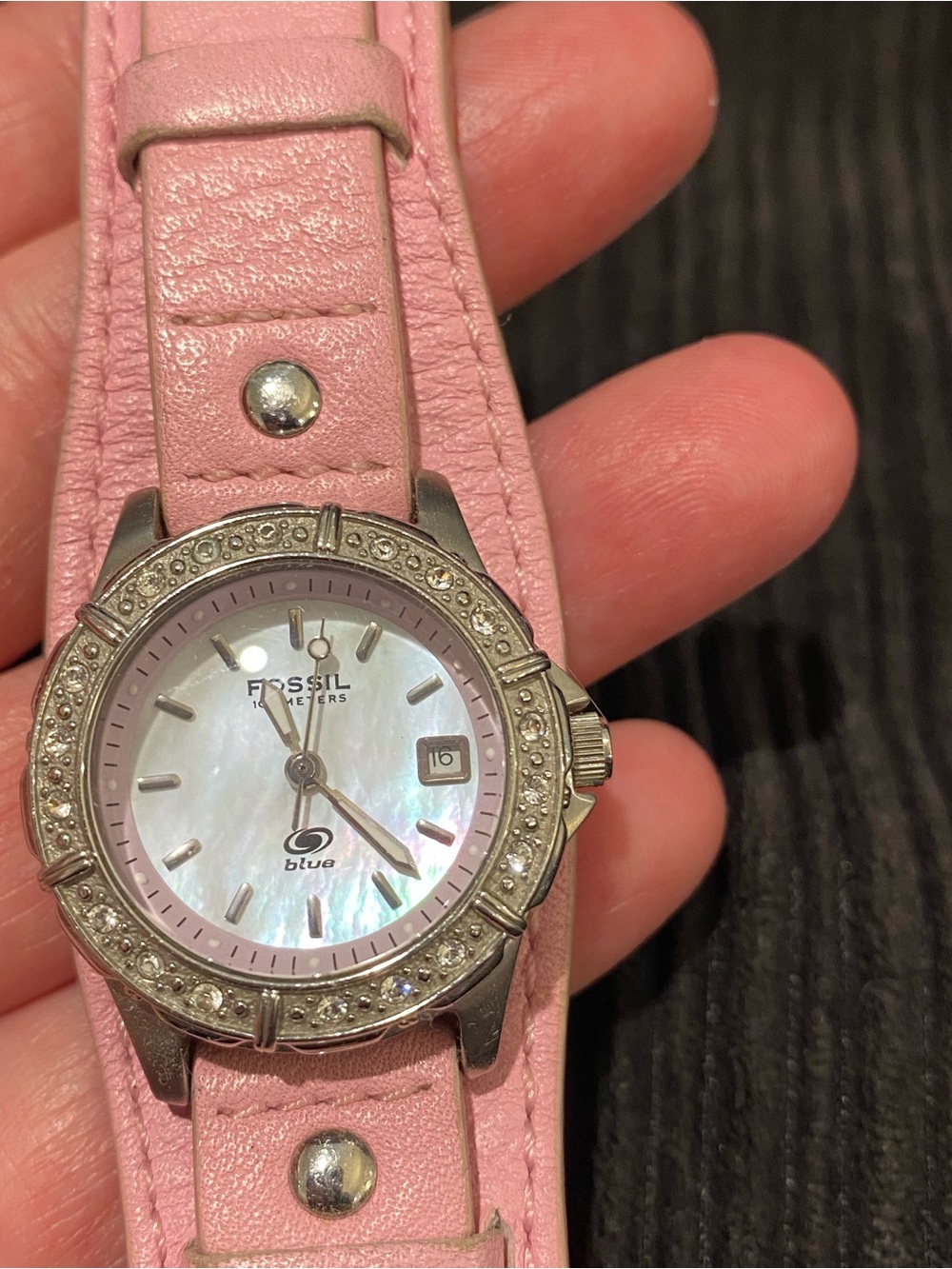 Fossil Pink Leather Women’s Watch with Crystal Bezel